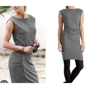 Athleta Westwood Black White Striped Ruched Athleisure Tank Dress Womens sz L